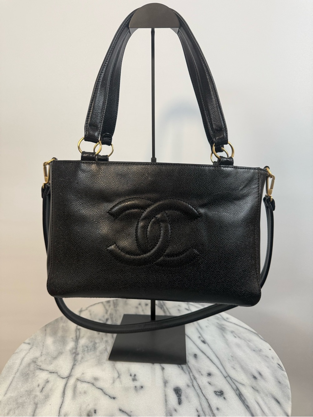 Chanel Black Caviar Leather CC Convertible 2WAY Tote Bag w/ GHW
